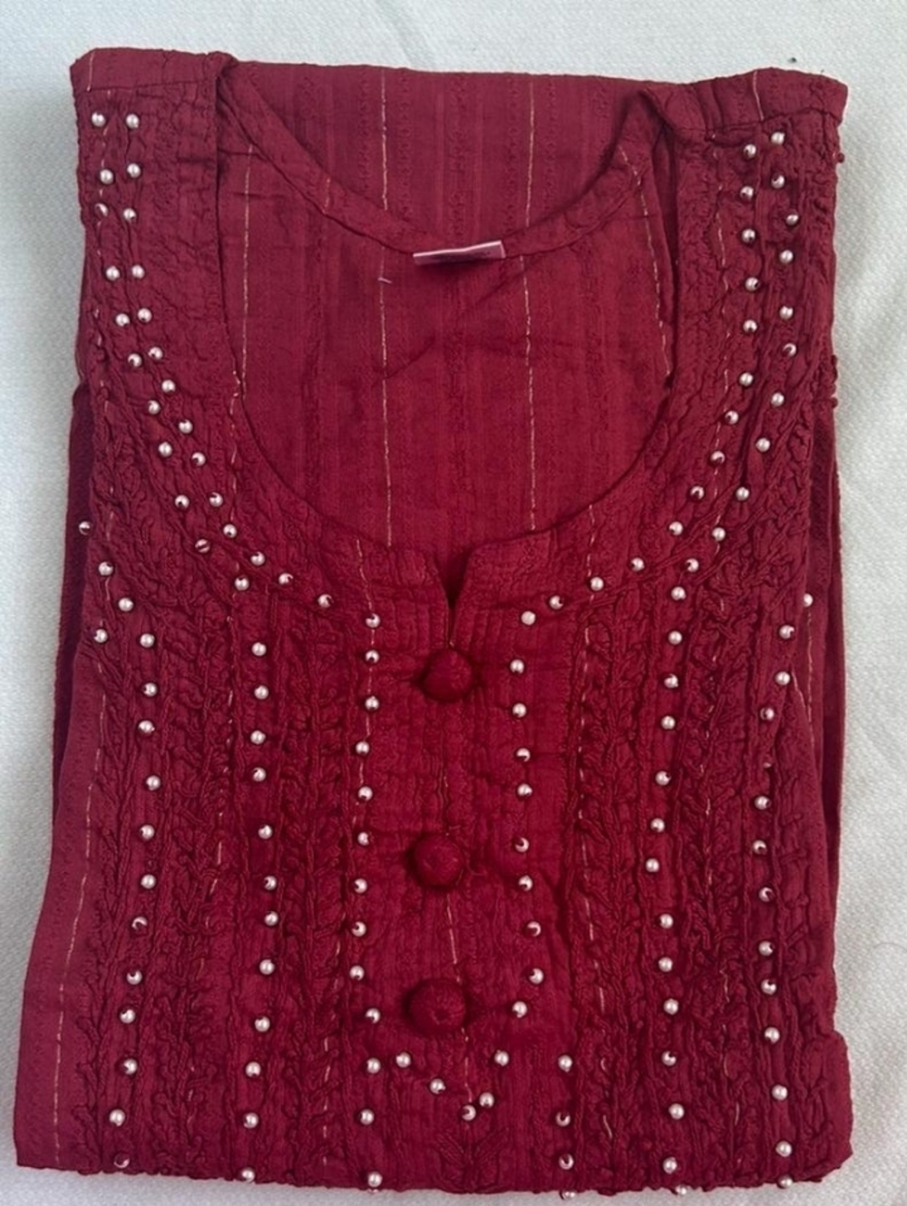 Women’s Cotton Chikankari Kurta With Pearls